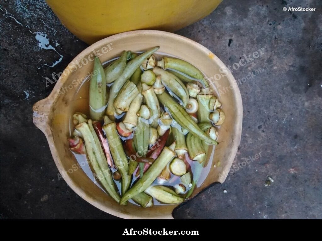 Fresh Okra in Traditional African Calabash - AfroStocker