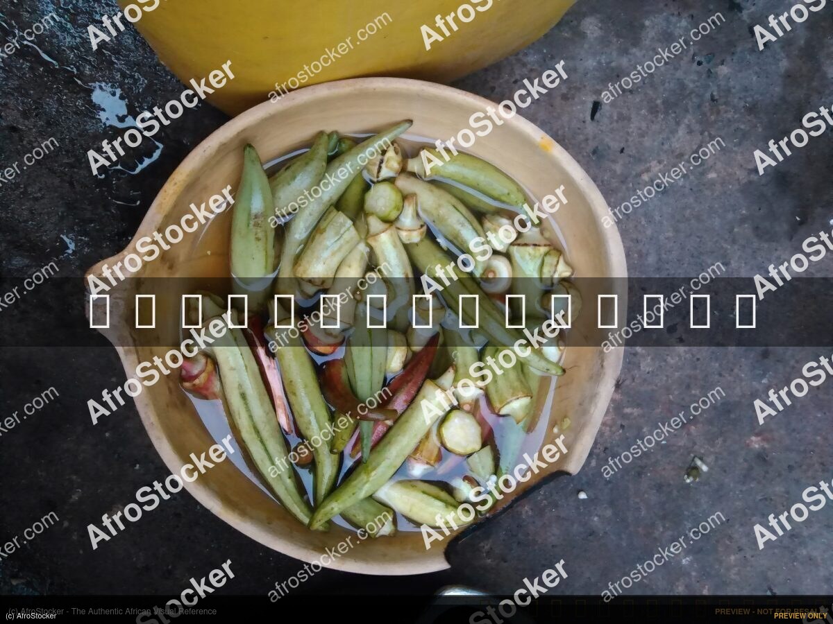 Fresh Okra in Traditional African Calabash - AfroStocker