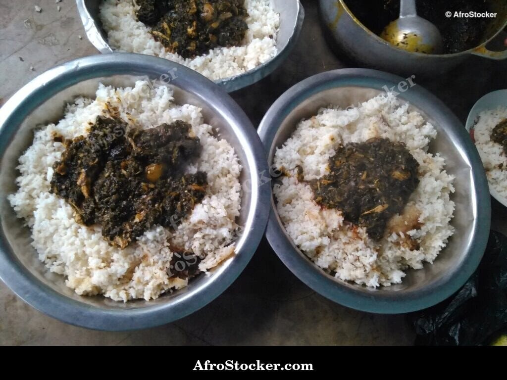 Rice with Sweet Potato Leaf Sauce, Africa - AfroStocker