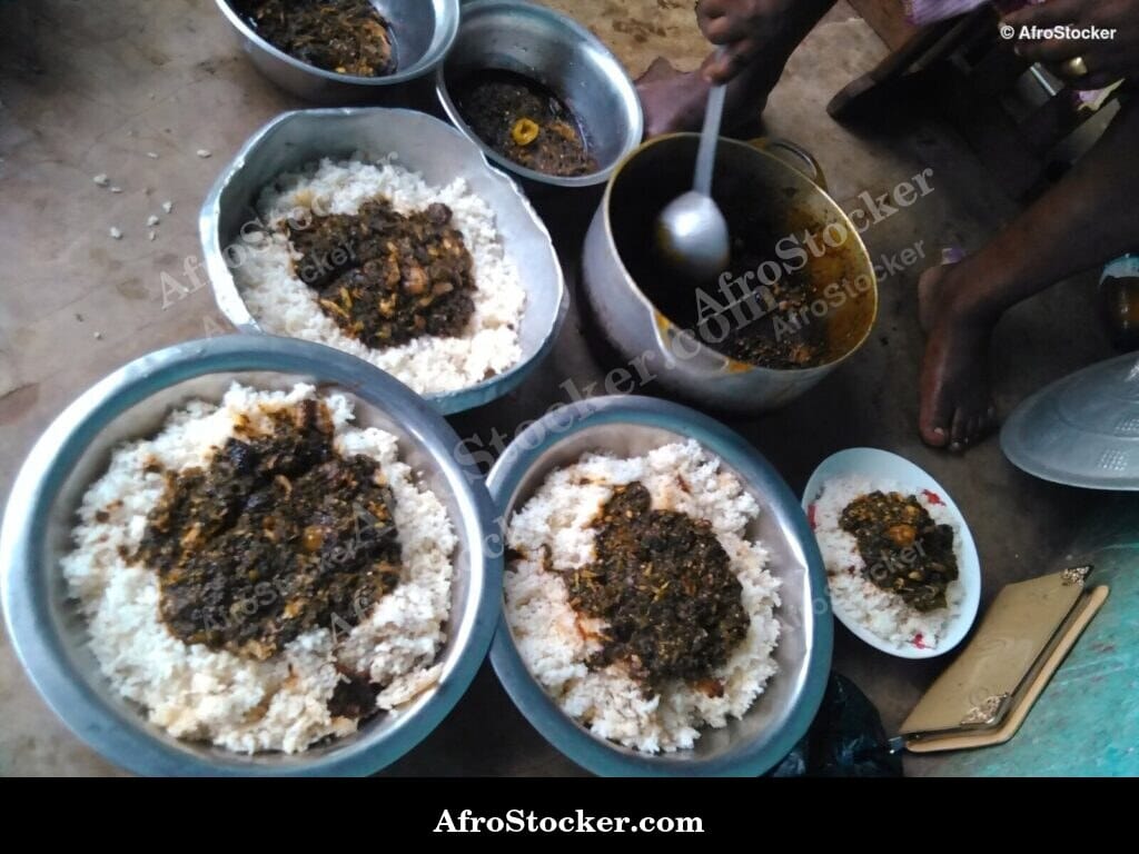 Homemade Rice with Sweet Potato Leaf Sauce - AfroStocker