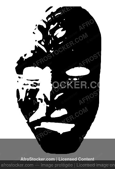 Wall Art B&W Masque Africain Sculpte — Art Ancestral Afrique de l'Ouest