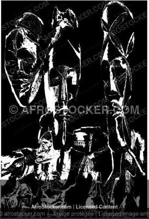 Wall Art B&W - Masque Africain Noir et Blanc — Portrait Artistique Wall Art B&W Masque Africain Noir et Blanc — Portrait Artistique