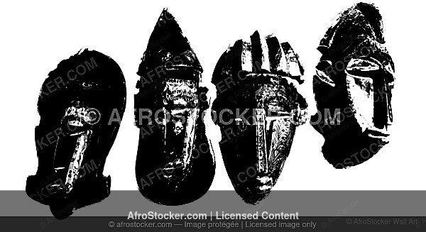 Wall Art B&W - Masque Africain Sculpte — Art Ancestral Afrique de l'Ouest Wall Art B&W Masque Africain Sculpte — Art Ancestral Afrique de l'Ouest