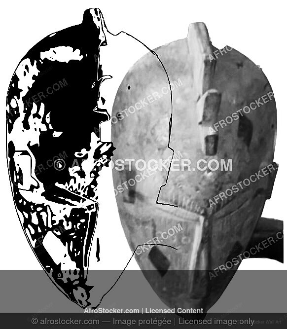 Wall Art B&W - Masque Africain Traditionnel — Art Sculptal Afrique Wall Art B&W Masque Africain Traditionnel — Art Sculptal Afrique