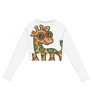 Recycled long-sleeve crop top Groovy Giraffe on Roller Skates with Round Shades-Original