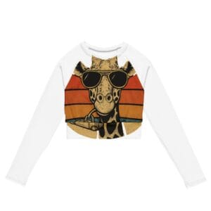 Recycled long-sleeve crop top Vintage Giraffe with Sunglasses & Suitcase Retro Sunset-Original