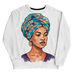 Unisex Sweatshirt Regal Woman in Turquoise & Coral Wax Turban-Original