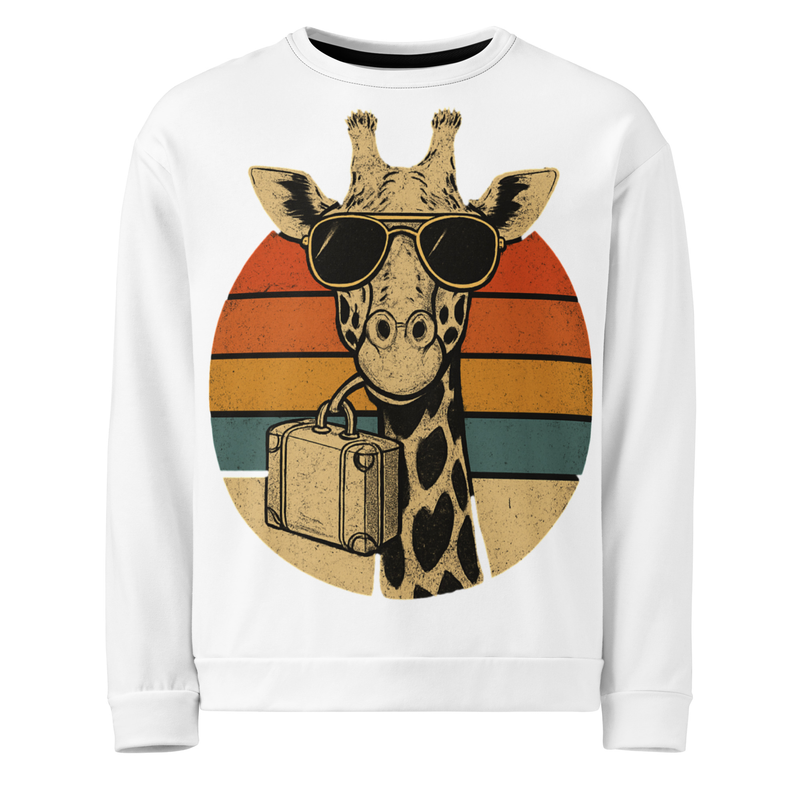 Unisex Sweatshirt Vintage Giraffe with Sunglasses & Suitcase Retro Sunset-Original