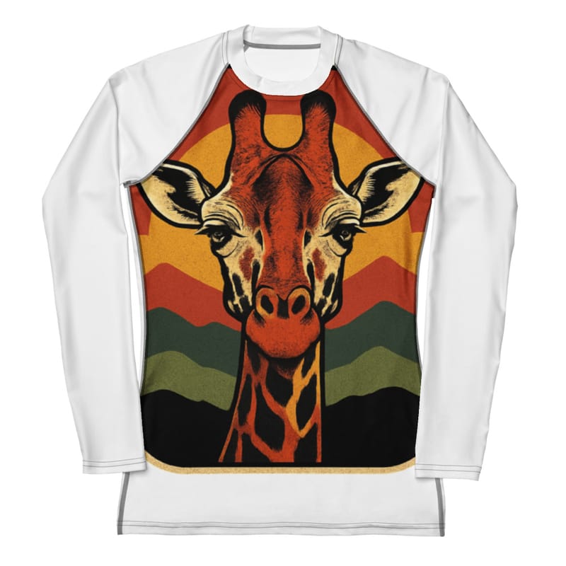 Women's Rash Guard Retro Sunset Giraffe Postcard Portrait-Original