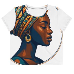 All-Over Print Crop Tee Regal African Woman in Patterned Wax Turban-Original