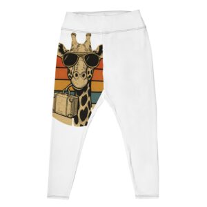 All-Over Print Plus Size Leggings Vintage Giraffe with Sunglasses & Suitcase Retro Sunset-Original