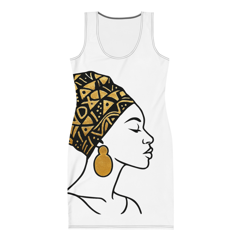 Bodycon dress Elegant Afro Profile with Gold-Patterned Headwrap-Original