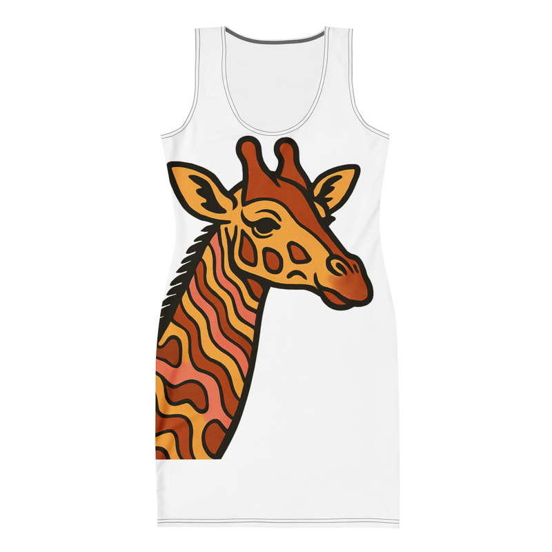 Bodycon dress Psychedelic 70s Giraffe with Wavy Warm Stripes-Original