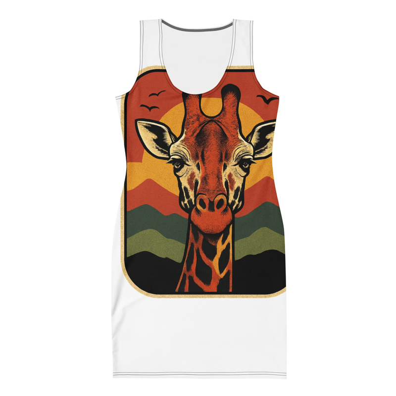 Bodycon dress Retro Sunset Giraffe Postcard Portrait-Original