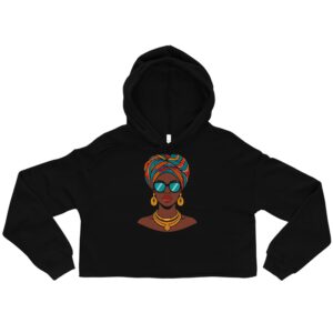 Crop Hoodie Elegant African Queen in Vibrant Wax Headwrap-Original