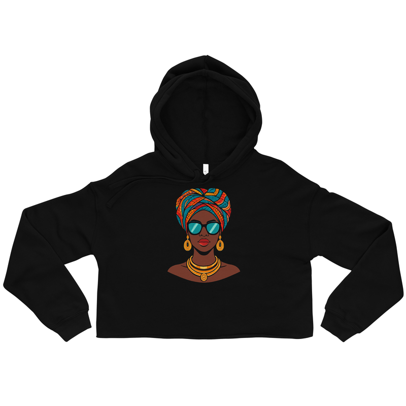 Crop Hoodie Elegant African Queen in Vibrant Wax Headwrap-Original