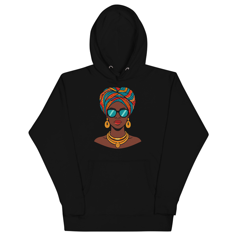 Unisex Hoodie Elegant African Queen in Vibrant Wax Headwrap-Original