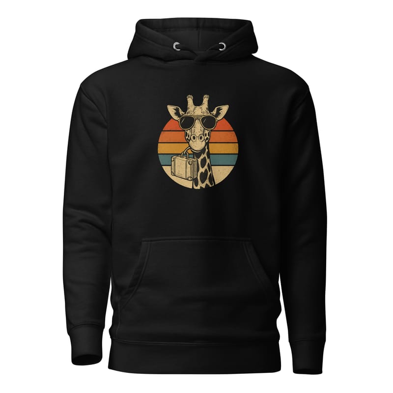 Unisex Hoodie Vintage Giraffe with Sunglasses & Suitcase Retro Sunset-Original