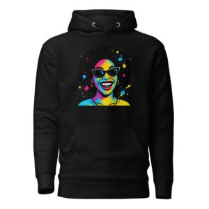 Unisex Hoodie Vibrant Afro Pop-Art Woman with Cat-Eye Shades-Original