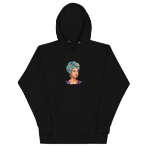 Unisex Hoodie Regal Woman in Turquoise & Coral Wax Turban-Original