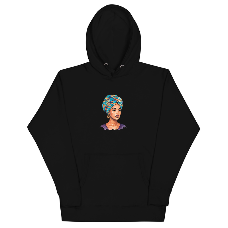 Unisex Hoodie Regal Woman in Turquoise & Coral Wax Turban-Original
