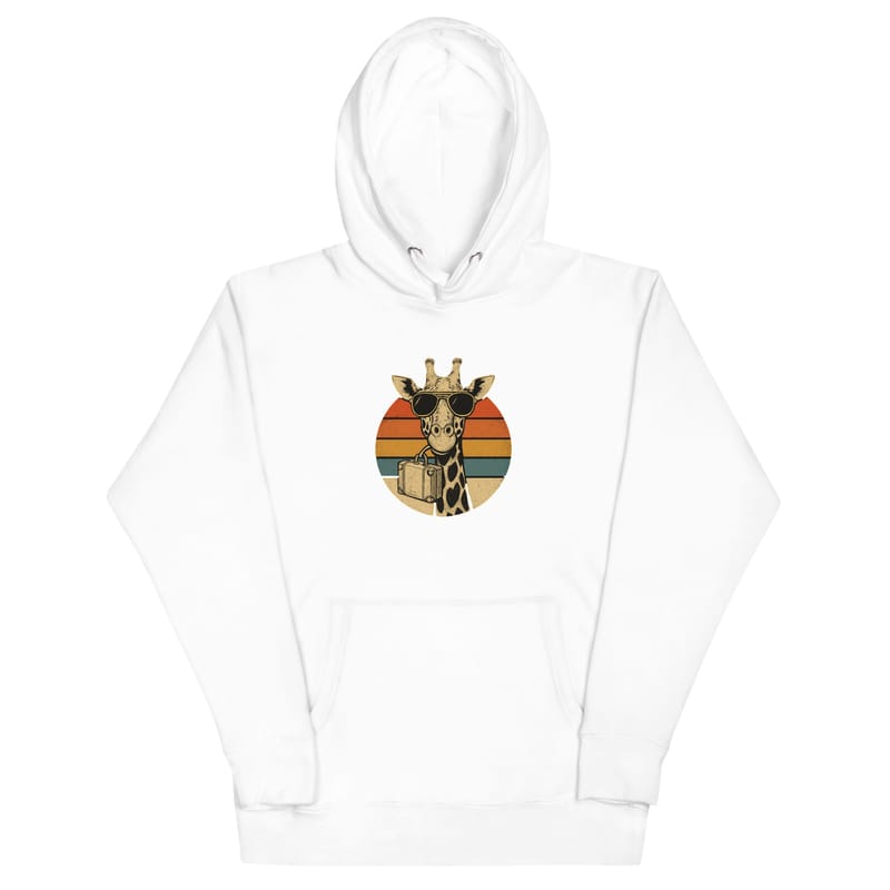 Unisex Hoodie Vintage Giraffe with Sunglasses & Suitcase Retro Sunset-Original