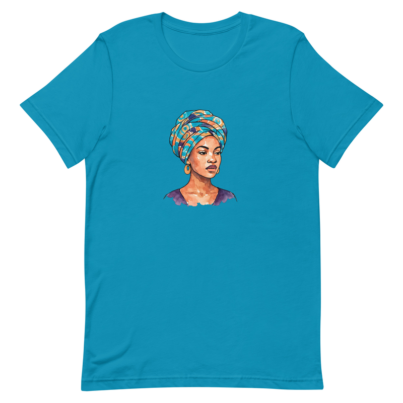 Unisex t-shirt Regal Woman in Turquoise & Coral Wax Turban-Original