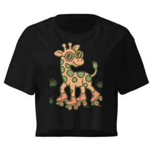 Women’s crop top Vintage Giraffe with Sunglasses & Suitcase Retro Sunset-Original