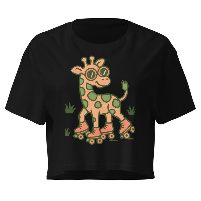 Women’s crop top Vintage Giraffe with Sunglasses & Suitcase Retro Sunset-Original