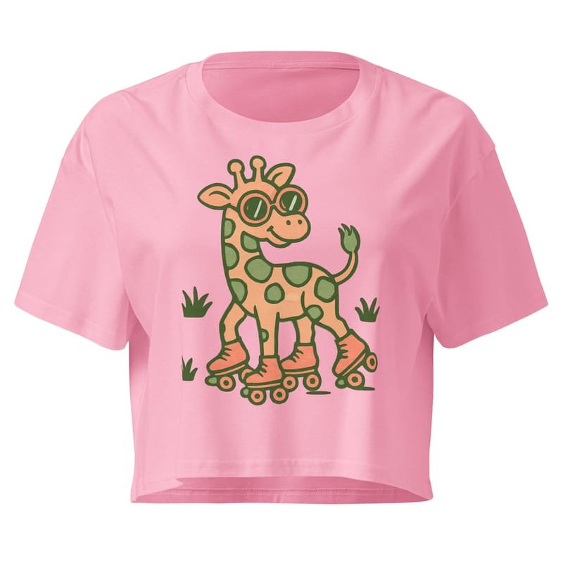 Women’s crop top Vintage Giraffe with Sunglasses & Suitcase Retro Sunset-Original - Image 4