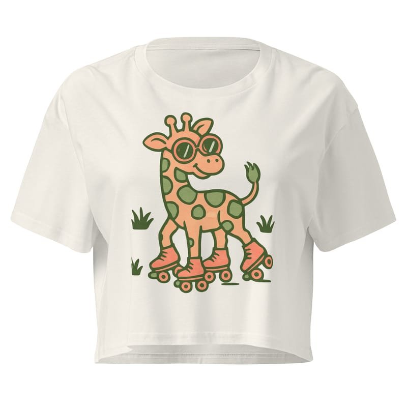 Women’s crop top Vintage Giraffe with Sunglasses & Suitcase Retro Sunset-Original - Image 8