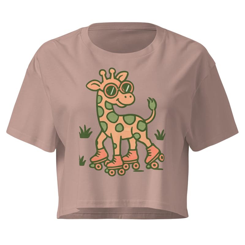 Women’s crop top Vintage Giraffe with Sunglasses & Suitcase Retro Sunset-Original - Image 3