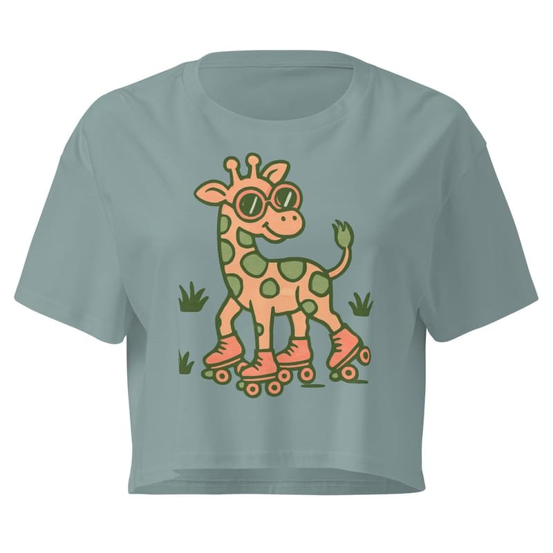 Women’s crop top Vintage Giraffe with Sunglasses & Suitcase Retro Sunset-Original - Image 2