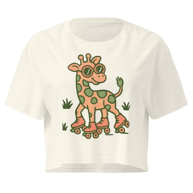 Women’s crop top Vintage Giraffe with Sunglasses & Suitcase Retro Sunset-Original - Image 7