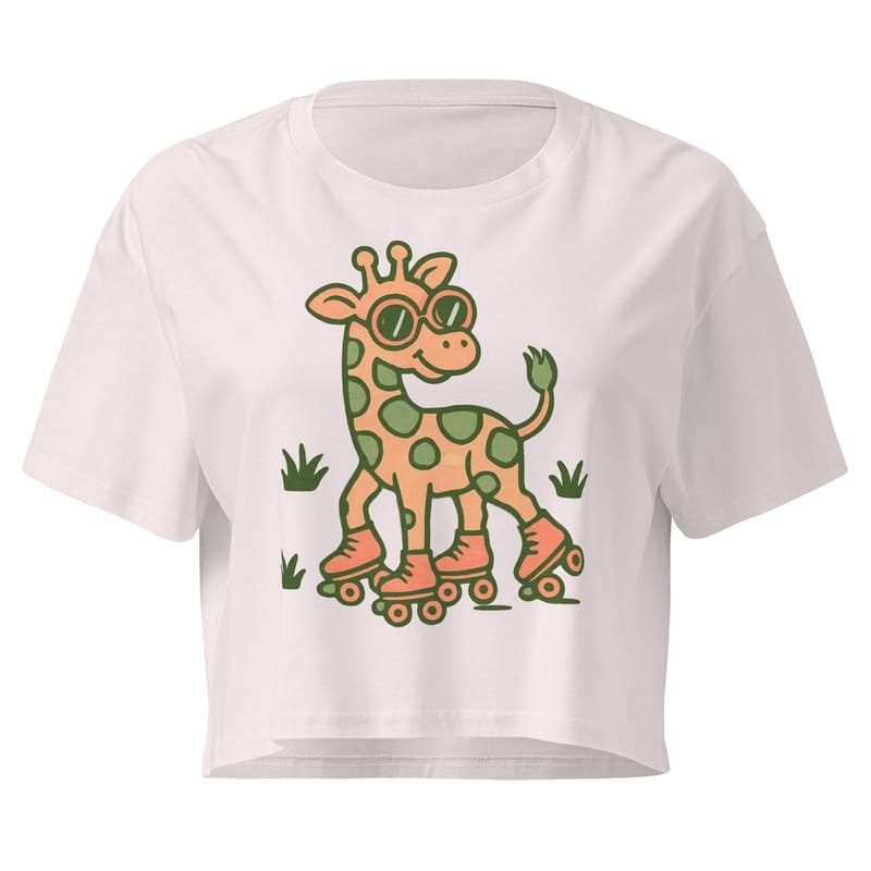 Women’s crop top Vintage Giraffe with Sunglasses & Suitcase Retro Sunset-Original - Image 6