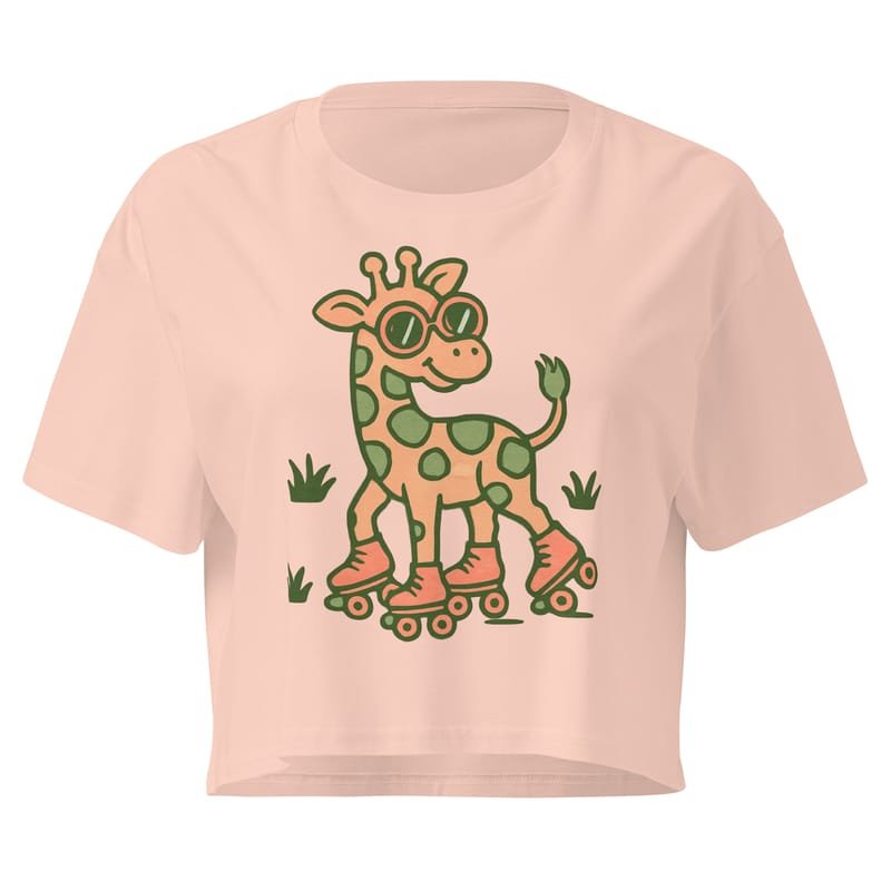 Women’s crop top Vintage Giraffe with Sunglasses & Suitcase Retro Sunset-Original - Image 5