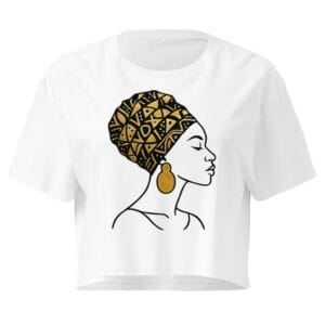 Women’s crop top Elegant Afro Profile with Gold-Patterned Headwrap-Original