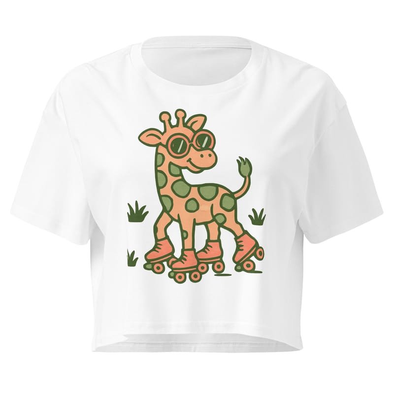 Women’s crop top Vintage Giraffe with Sunglasses & Suitcase Retro Sunset-Original - Image 9