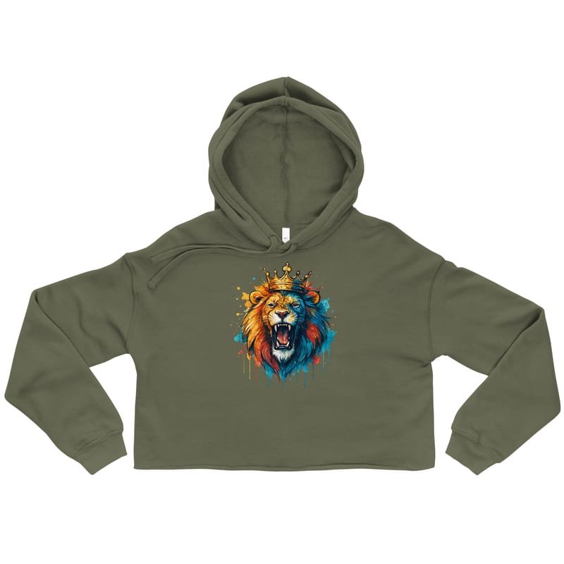 Crop Hoodie Roaring Royal Lion Watercolor Splash-Original - Image 2