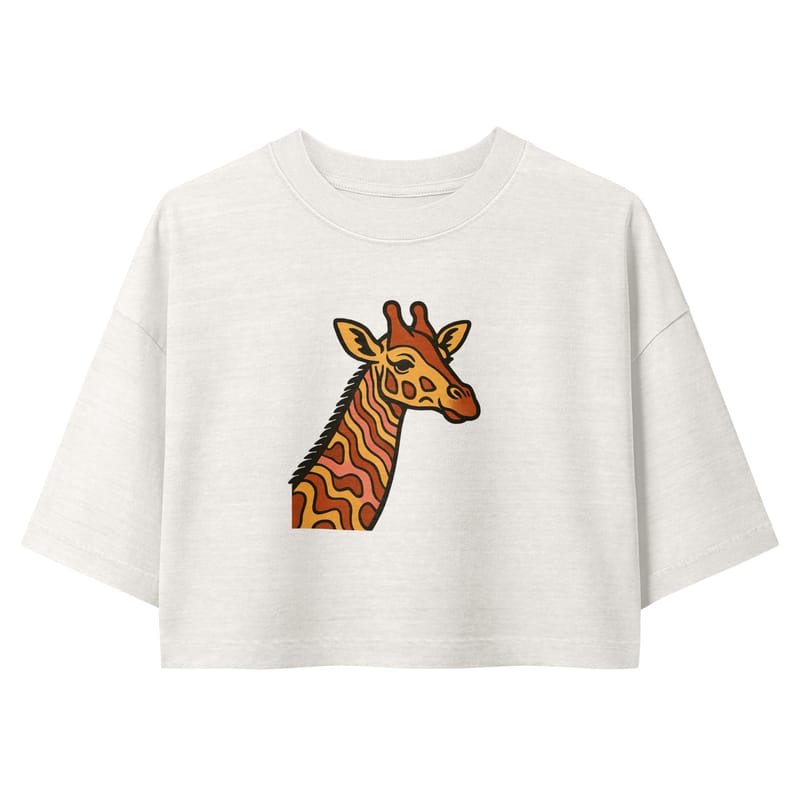 Women’s garment dye cropped tee Psychedelic 70s Giraffe with Wavy Warm Stripes-Original - Image 3