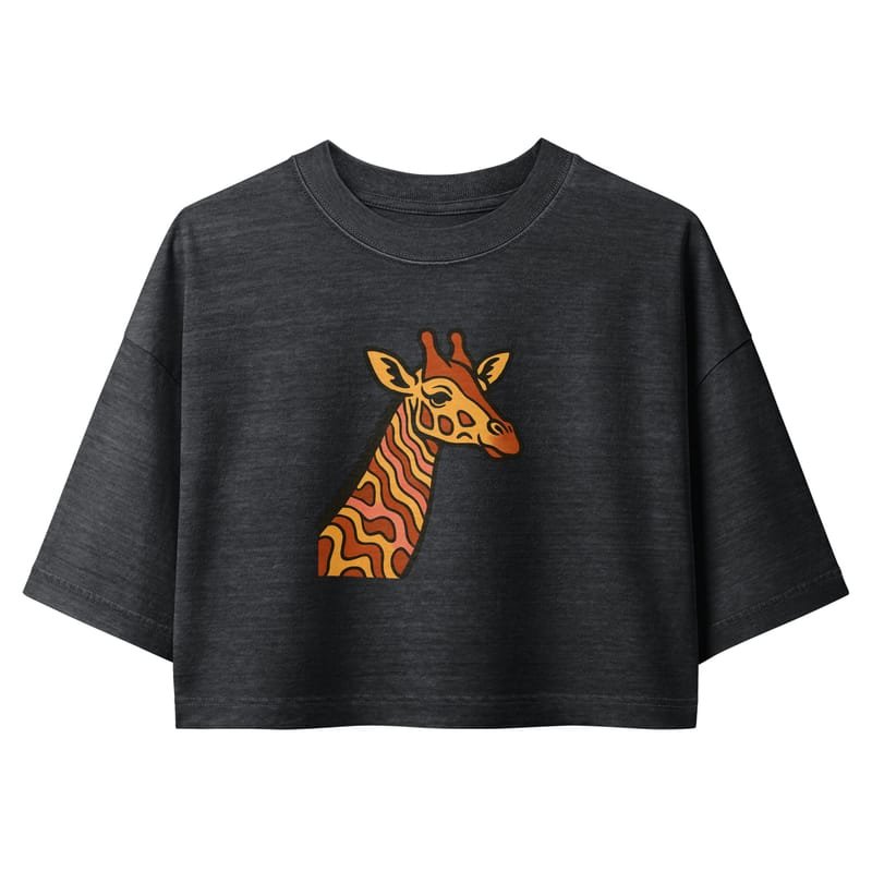Women’s garment dye cropped tee Psychedelic 70s Giraffe with Wavy Warm Stripes-Original - Image 2