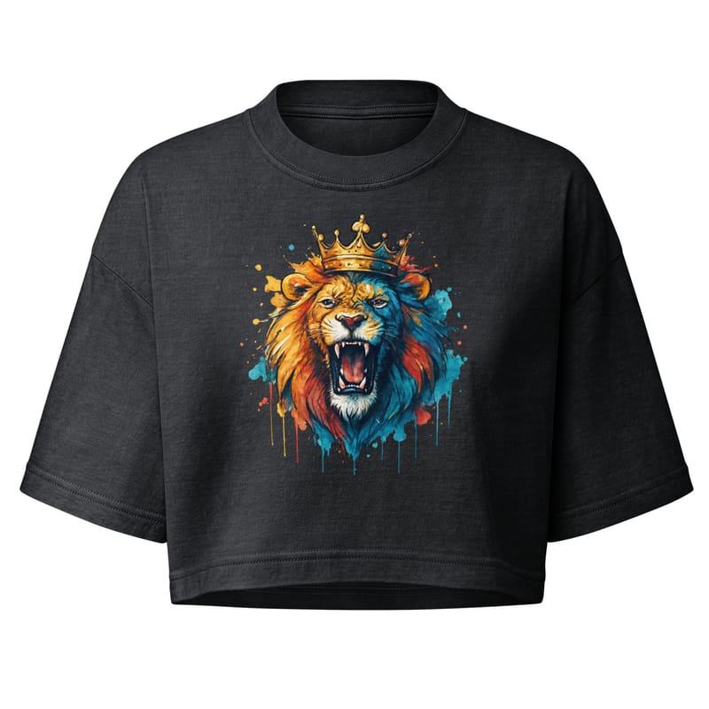 Women’s garment dye cropped tee Roaring Royal Lion Watercolor Splash-Original