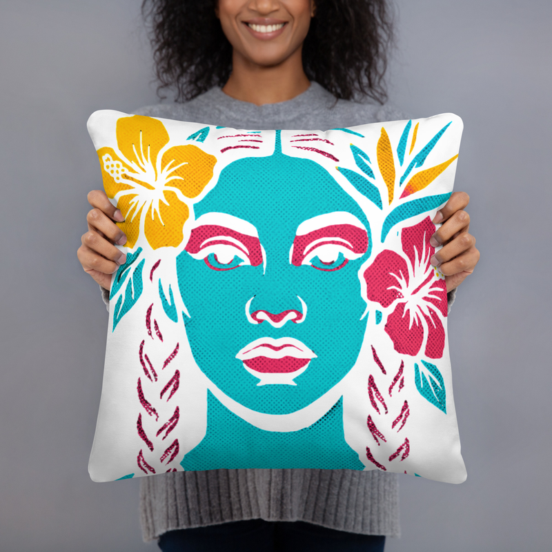 Basic Pillow Tropical Braids Pop-Art Femme Portrait-Original