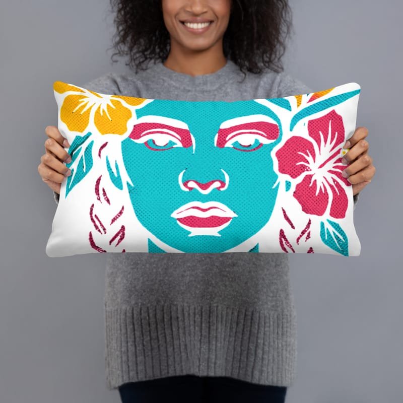 Basic Pillow Tropical Braids Pop-Art Femme Portrait-Original - Image 2