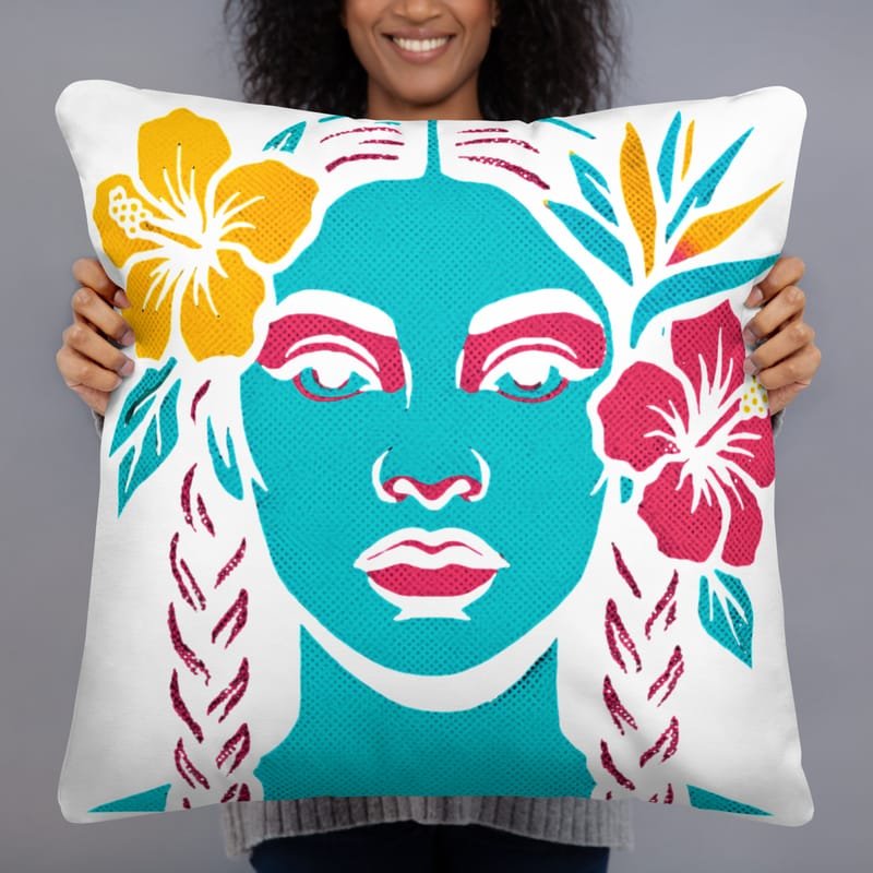 Basic Pillow Tropical Braids Pop-Art Femme Portrait-Original - Image 3