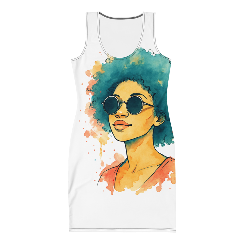 Bodycon dress Sunset Vibes Woman with Afro & Sunglasses-Original