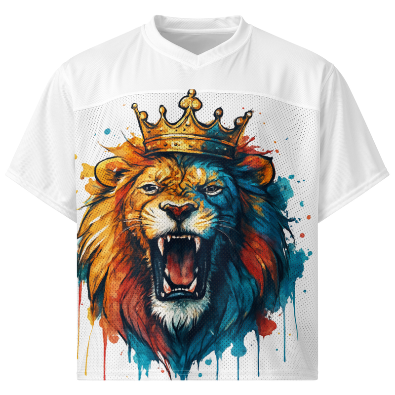 Boxy football jersey Roaring Royal Lion Watercolor Splash-Original