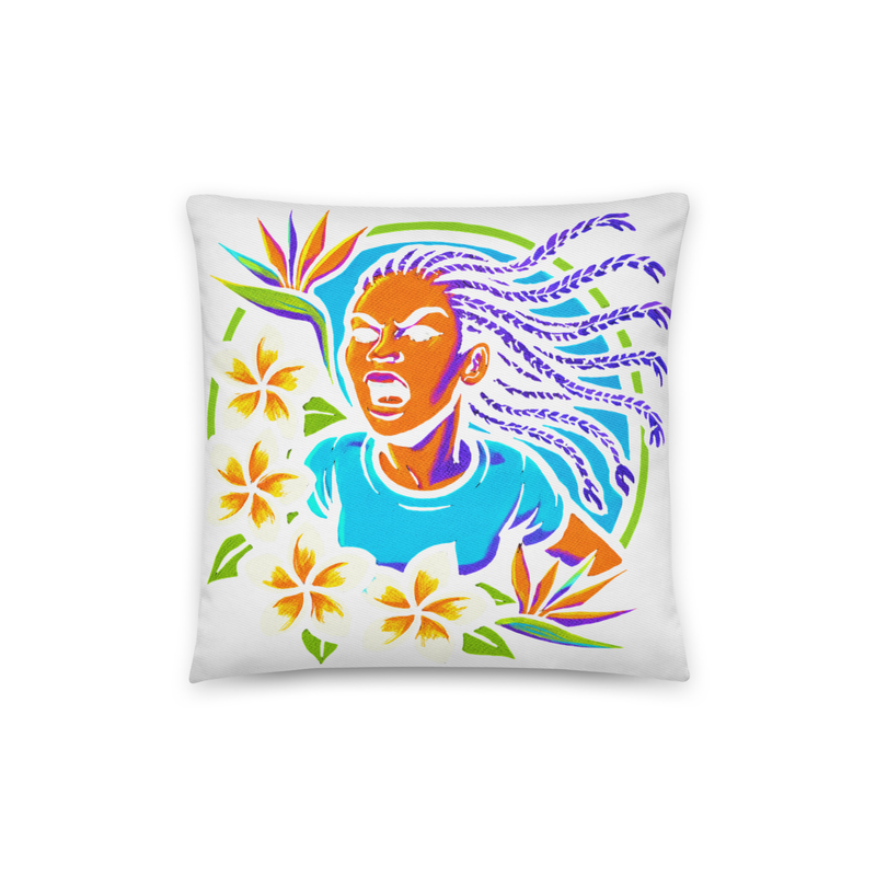 Cotton pillow Fierce Woman Bursting Through Tropical Blooms-Original