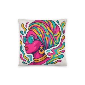 Cotton pillow Psychedelic African Queen with Spiraling Headwrap