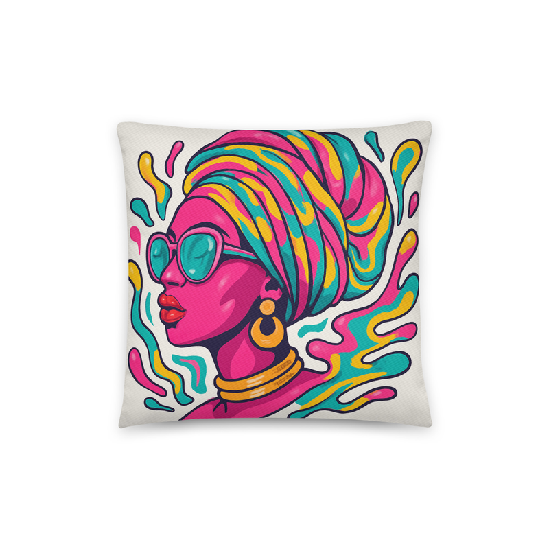 Cotton pillow Psychedelic African Queen with Spiraling Headwrap